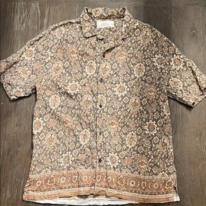 Abercrombie & Fitch Men's Floral Brown Shirt Summer Linen Blend
